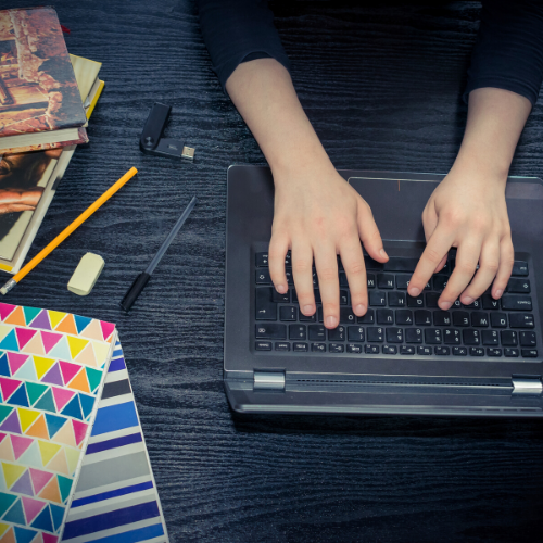 laptop and school supplies