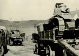 black and white image of military tank 