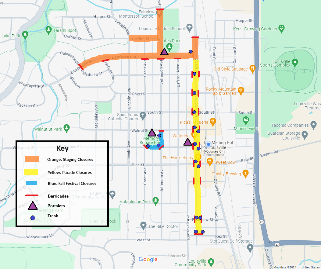 Map of Labor Day Parade Staging and Route